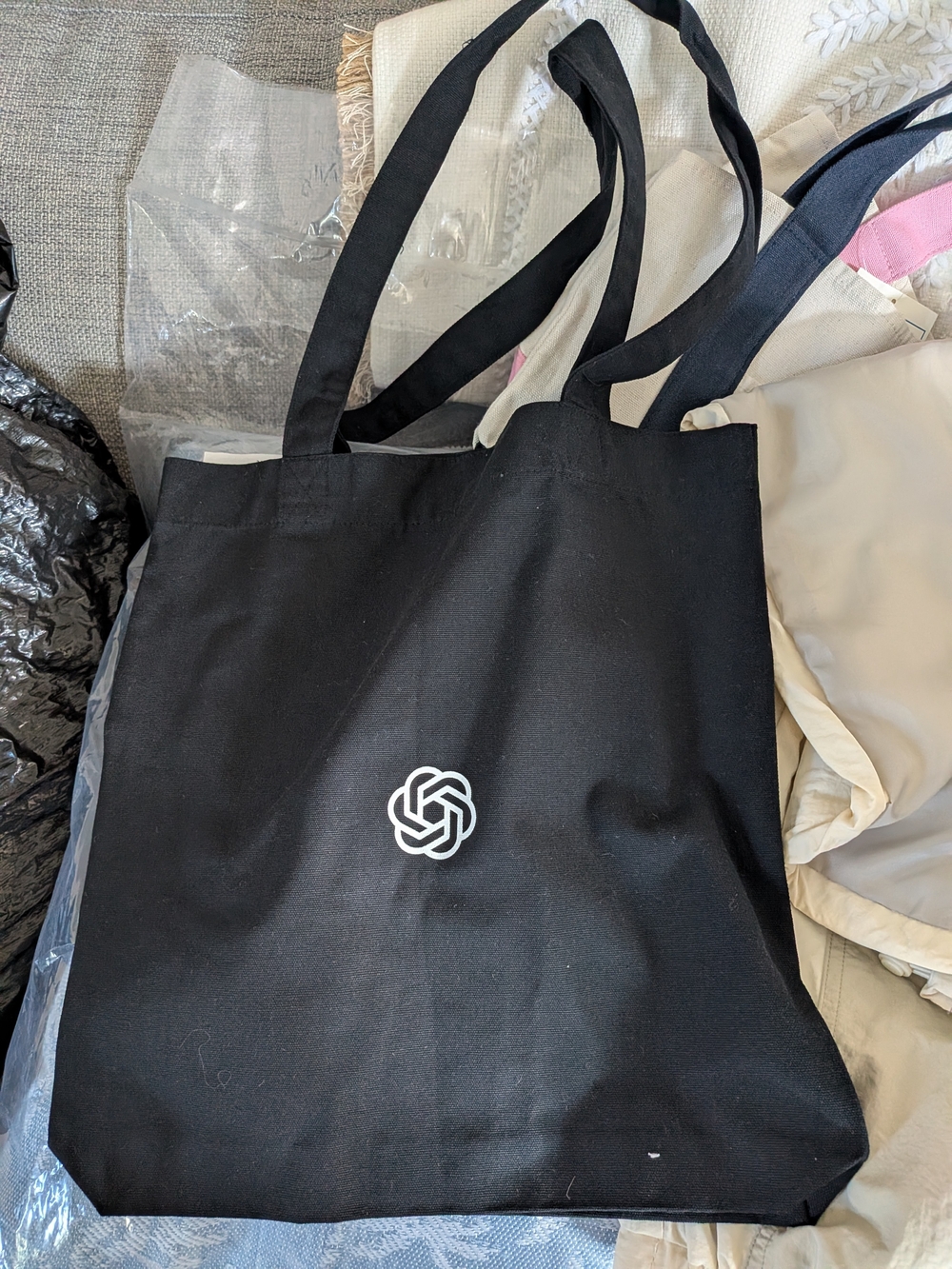 Open AI Tote Black Canvas with White Emblem